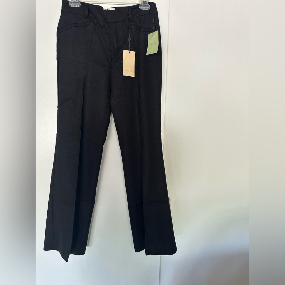 NWT ELEVENSES Brighton Wide Legs Linen Blend Trouser Pants Black Size 4P